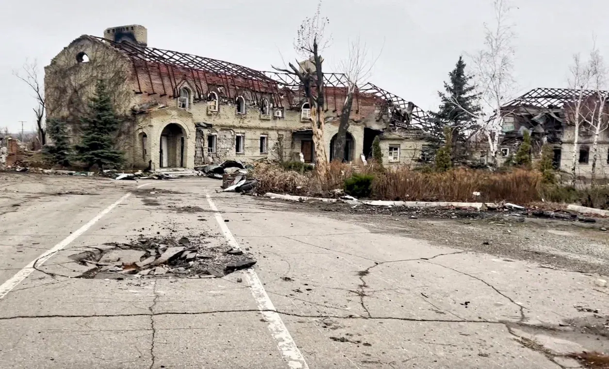 One of the buildings of the St. Nicholas-St. Basil's Holy Dormition Monastery during the war in Donbass