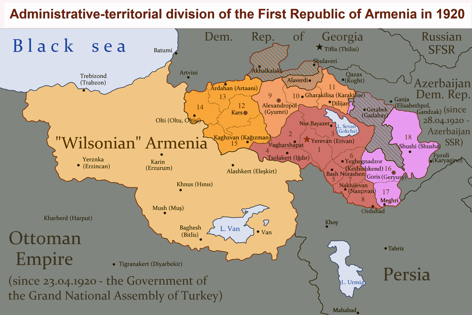 I territori della Prima Repubblica di Armenia, 1918-1920